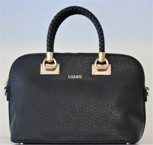 Borsa media nera Liu-Jo in pvc, manici intrecciati e tracolla