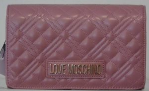Pochette-Clutch Love Moschino trapuntata, colore rosa, con tracolla a catena