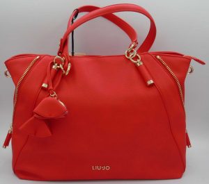 Borsa shopper Liu-Jo colore rosso, con motivo di zip decorative laterali e ciondolo, chiusa con zip, con tracolla lunga regolabile